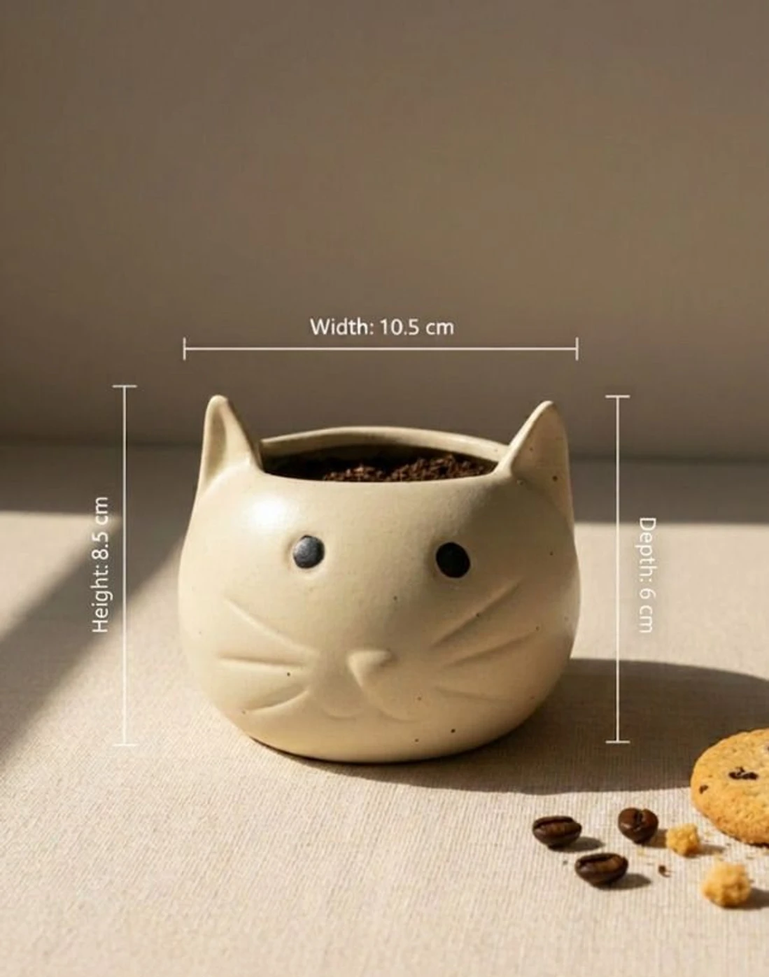 Cat face Mini Ceramic Planter/Pot for Succulent & Mini Plants, Eco Friendly, Decorative table Top Planter for Home, Office and Kids Room Décor, Gift for Every Occasion